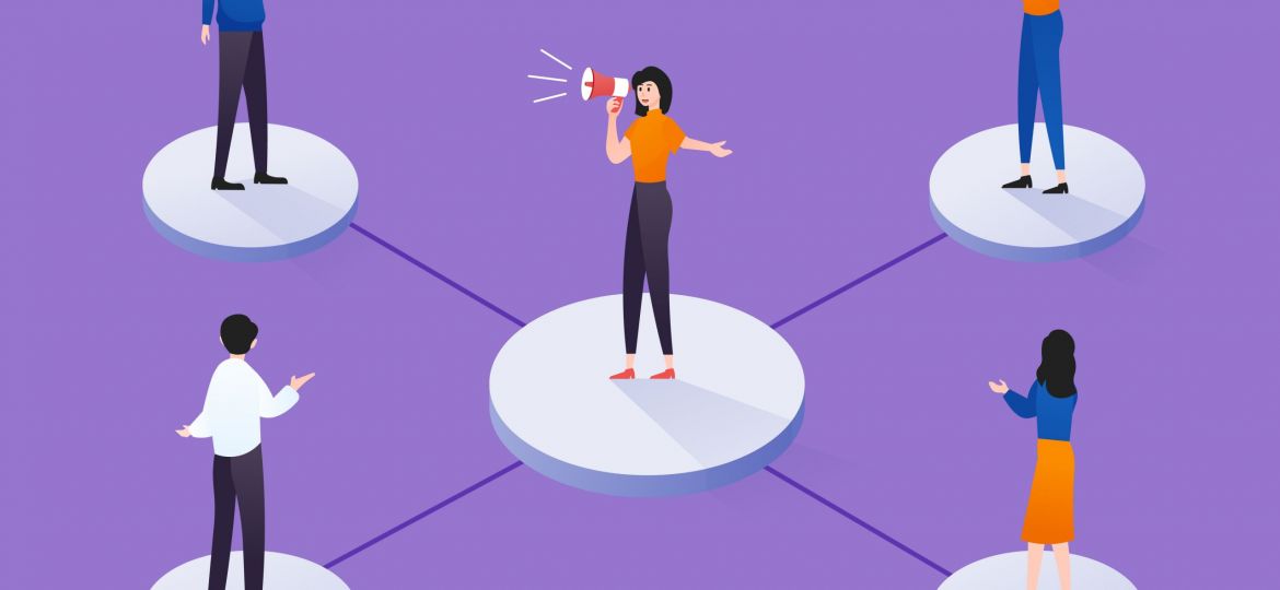 Referral marketing concept in isometric. Affiliate marketing, ne
