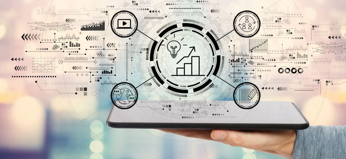 Content marketing concept with tablet computer